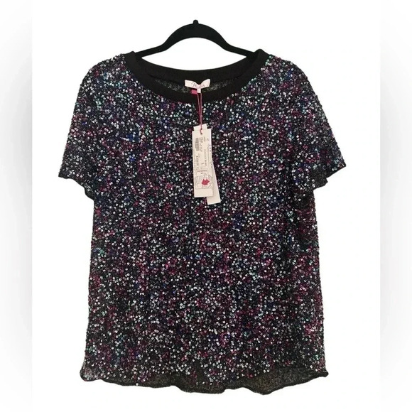 Parker All Over Sequence Short Sleeve Top Size Large NWT - Picture 1 of 7